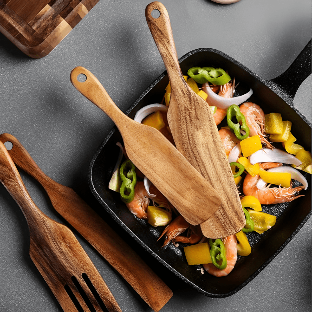 Teak Wooden Kitchen Utensil Set, 4 or 5 Piece Wooden Cooking Utensils, Wooden Spoons and Spatula for Non Stick Pans_01
