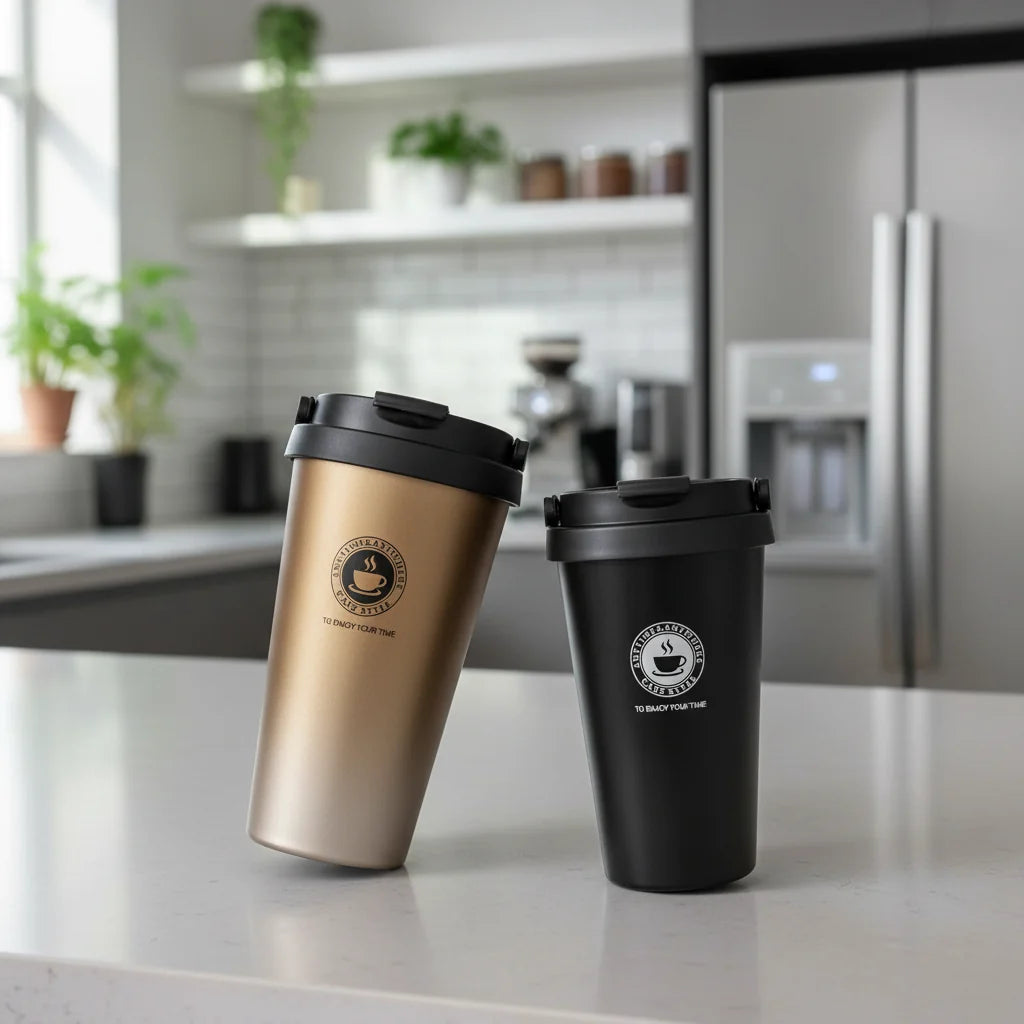 Travel Mug 500 ml, Insulated Travel Coffee Mug with Sliding Lid, Double Walled Stainless Steel Reusable Coffee Cup