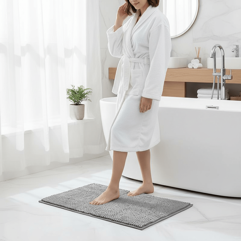 Non Slip Bath Mat, Chenille Bathroom Mat, Absorbent Bathroom Rug, Machine Washable Bath Rug with Microfibre Pile