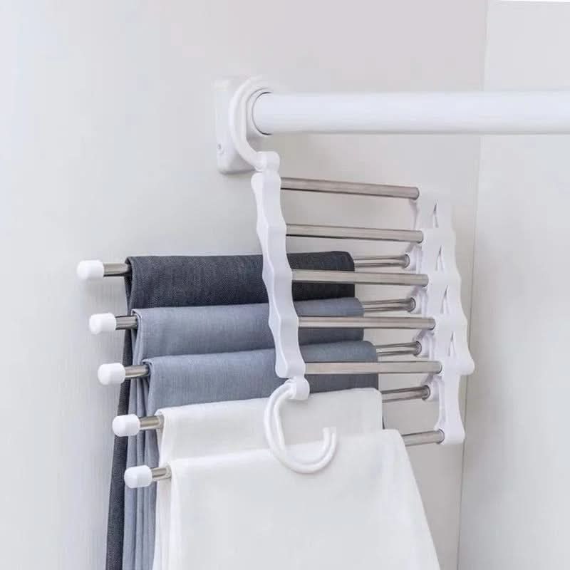 Space Saving Clothes Hangers 5 in 1, Skirt Hangers with Non Slip Bars, Steel Wardrobe Organiser for Trousers and Ties_09