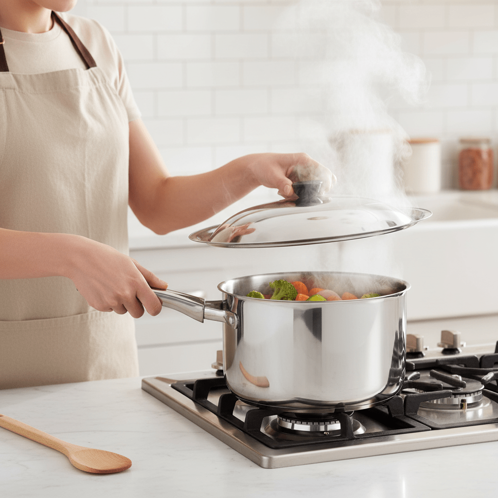 Universal Frying Pan Lid 28 cm, Stainless Steel Wok Lid for 26 to 30 cm Pans, Saucepan Lid with Heat Resistant Handle