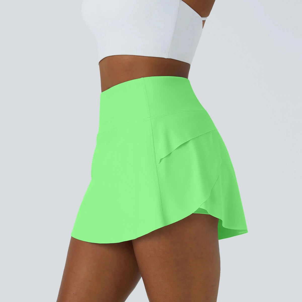 A Line Mini Skirt with Flat High Waistband, Dance Skirt with Shorts and Back Pocket