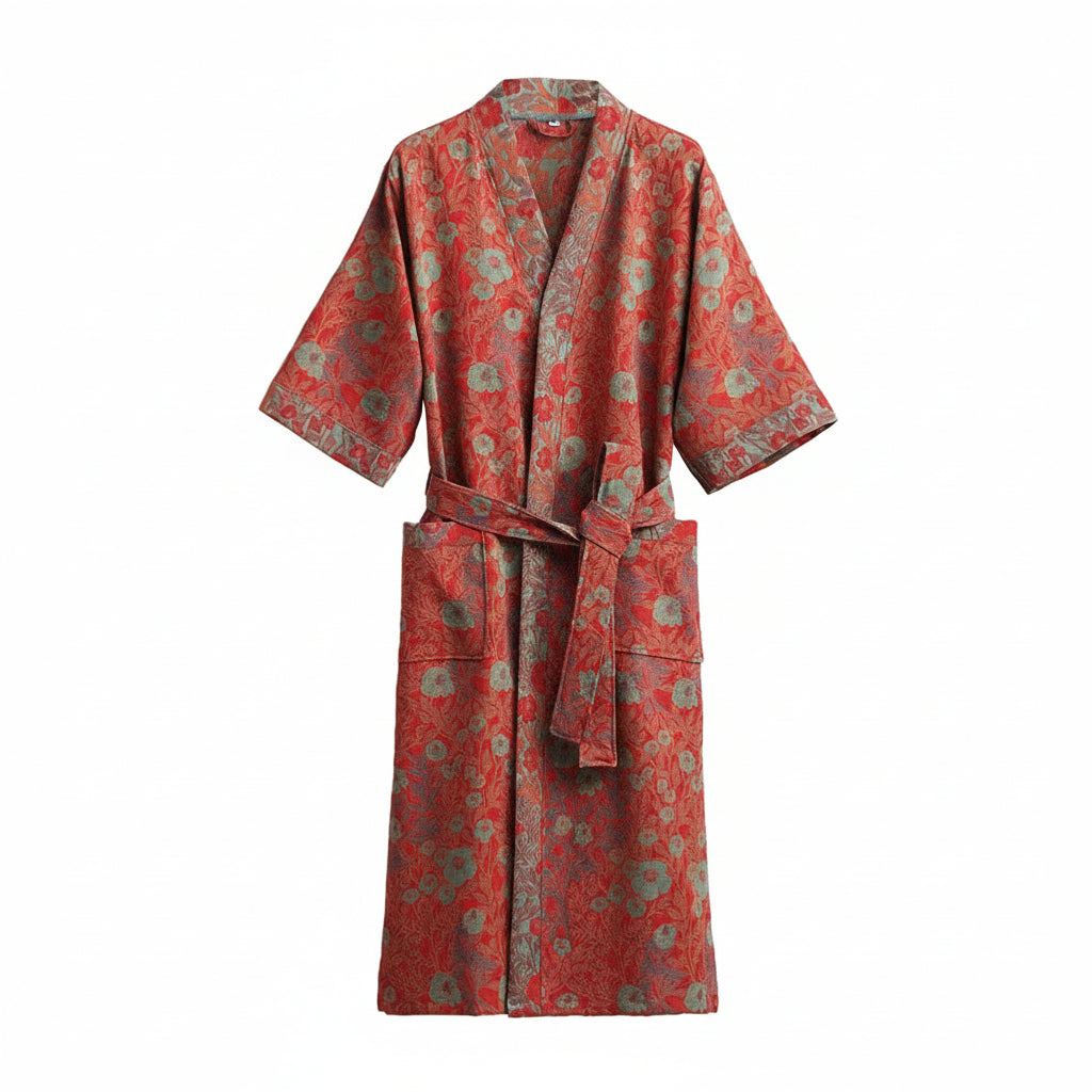 Kimono Bathrobe, Gauze Cotton Dressing Gown with Waist Tie, Reversible Kimono Robe for Loungewear, Cotton House Coat_07