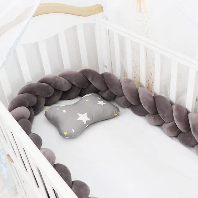 Braided Cot Bumper, Cotton Woven Crib Bumper in 1 to 4 m Lengths, Nursery Decor in Solid Colours_09