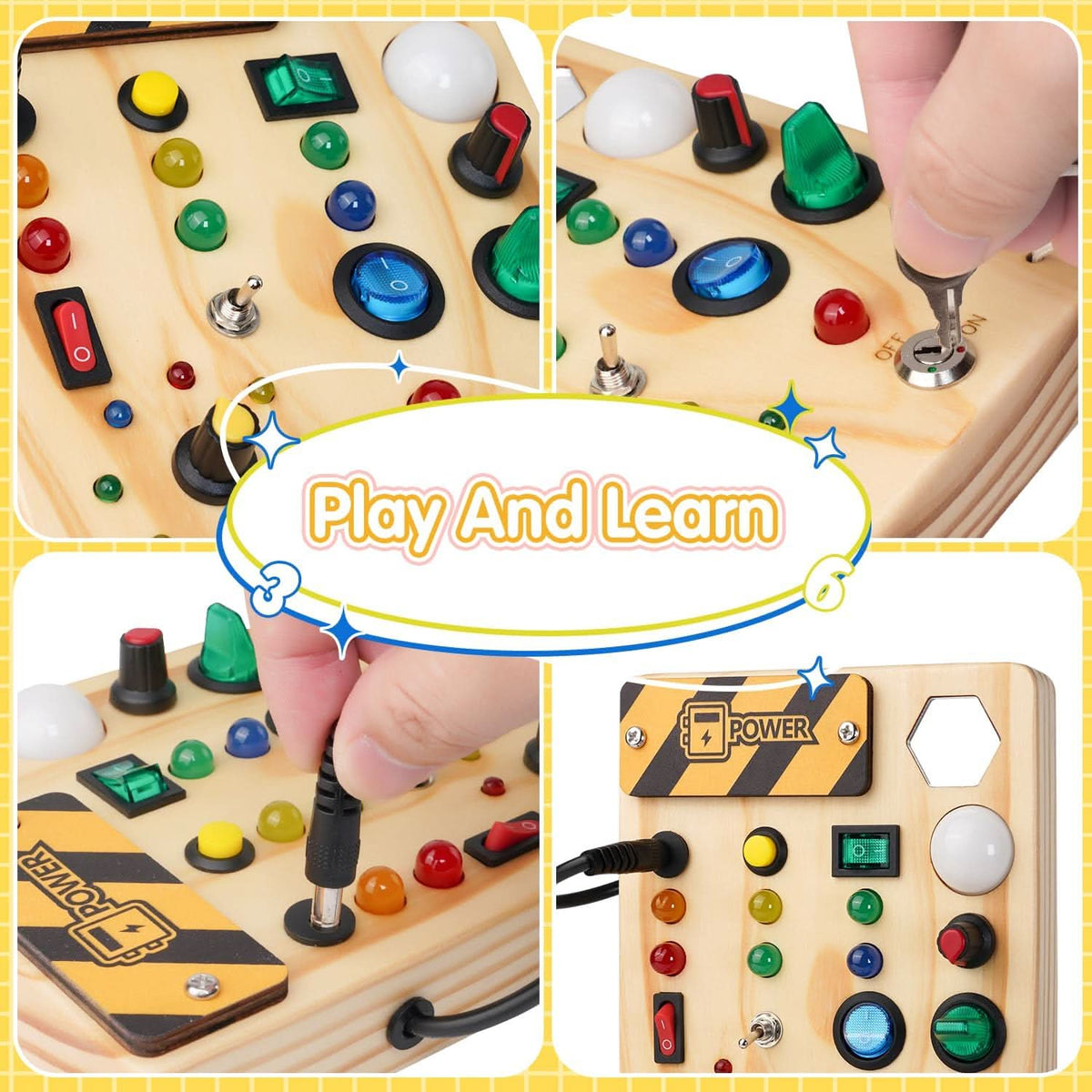 Montessori Busy Board with LED Lights and Switches, Wooden Sensory Toys for 1 Year Old, Montessori Toys for 2 Year Olds_03