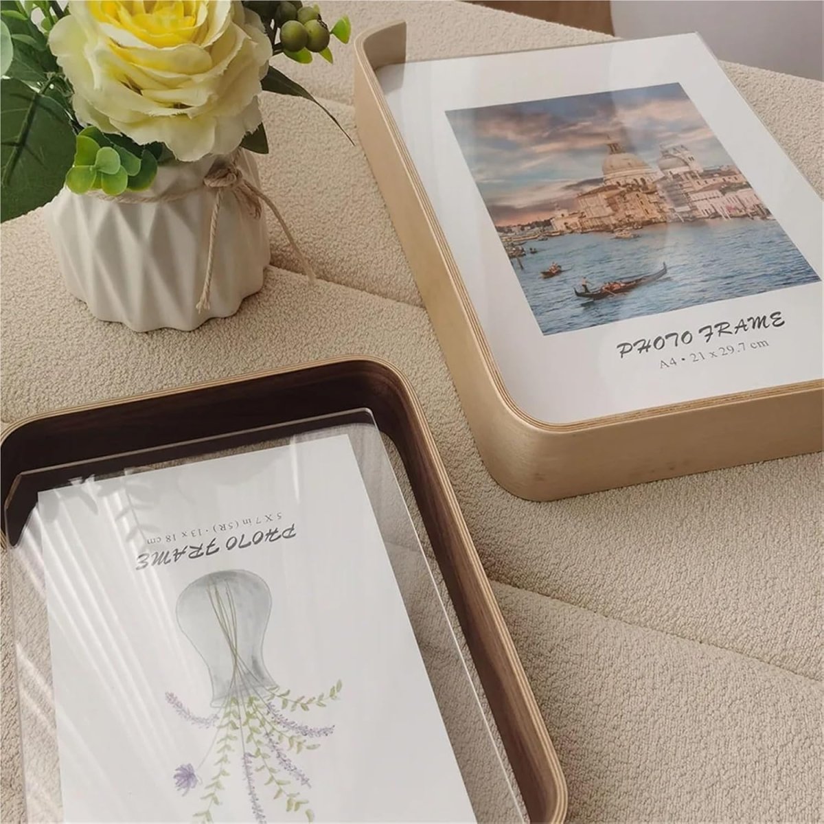 Double Sided Photo Frames, Wooden Picture Frame with Clear Acrylic, Acrylic Wood Photo Frame for Desk and Shelf_05