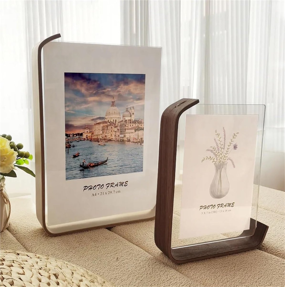 Double Sided Photo Frames, Wooden Picture Frame with Clear Acrylic, Acrylic Wood Photo Frame for Desk and Shelf