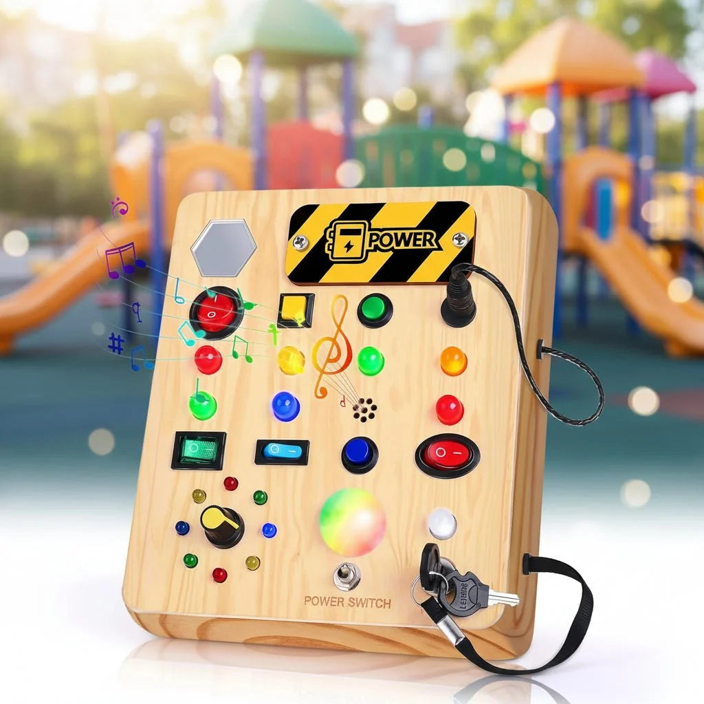 Montessori Busy Board with Lights and Music, Sensory Toys for 1 Year Old, Wooden Toys, Toddler Toys_03