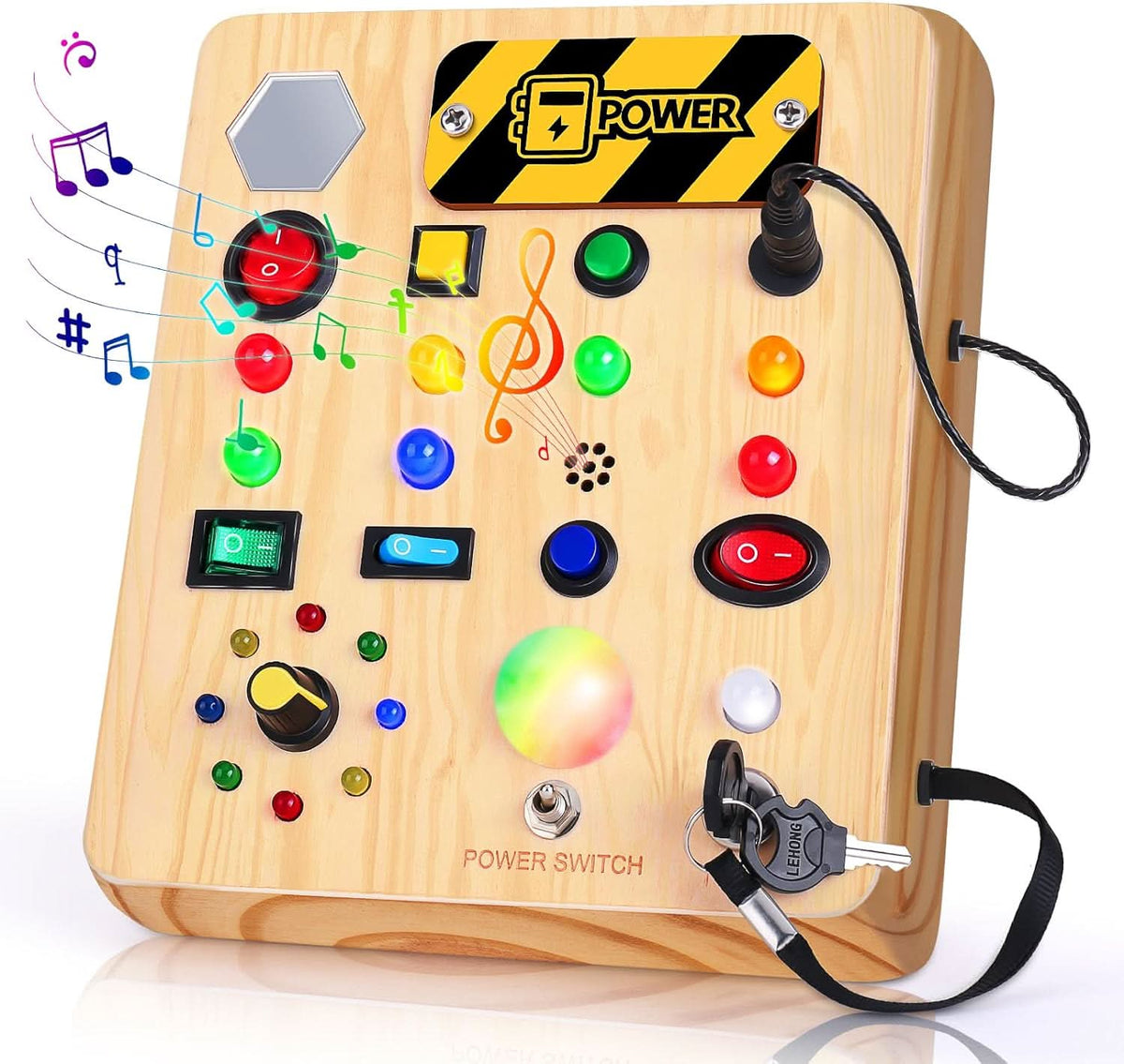 Montessori Busy Board with Lights and Music, Sensory Toys for 1 Year Old, Wooden Toys, Toddler Toys_02