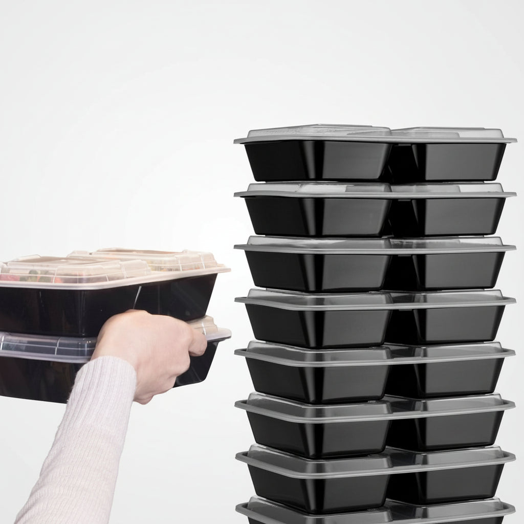 Bento Lunch Boxes, 3 Compartment Meal Prep Containers, 10 Pack Bento Box 900 ml, Food Storage Containers, Tupperware_04