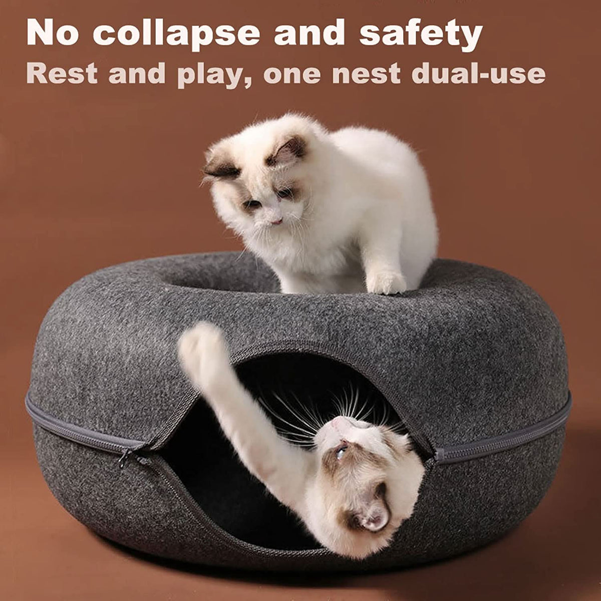Cat Tunnel Bed with Plush Sleeping Area, Cat Beds for Indoor Cats, Cat Cave Bed with Non Slip Base_07