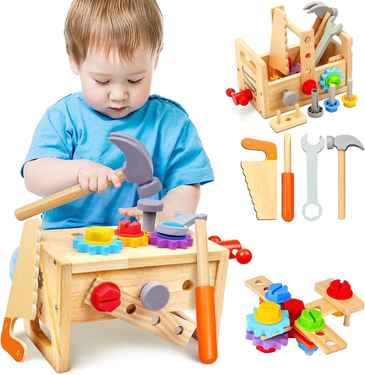 Wooden Workbench, Wooden Tool Box with Tools and 29 Piece Tool Set, Wooden Toys for Hammering, Construction Toys_04
