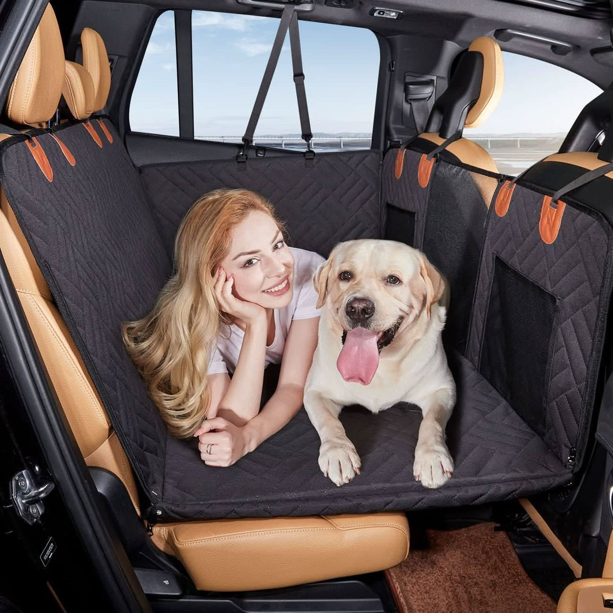 Dog Car Seat Cover, Waterproof Car Seat Covers, Back Seat Cover for Dogs with Side Barriers and Non Slip Base_02