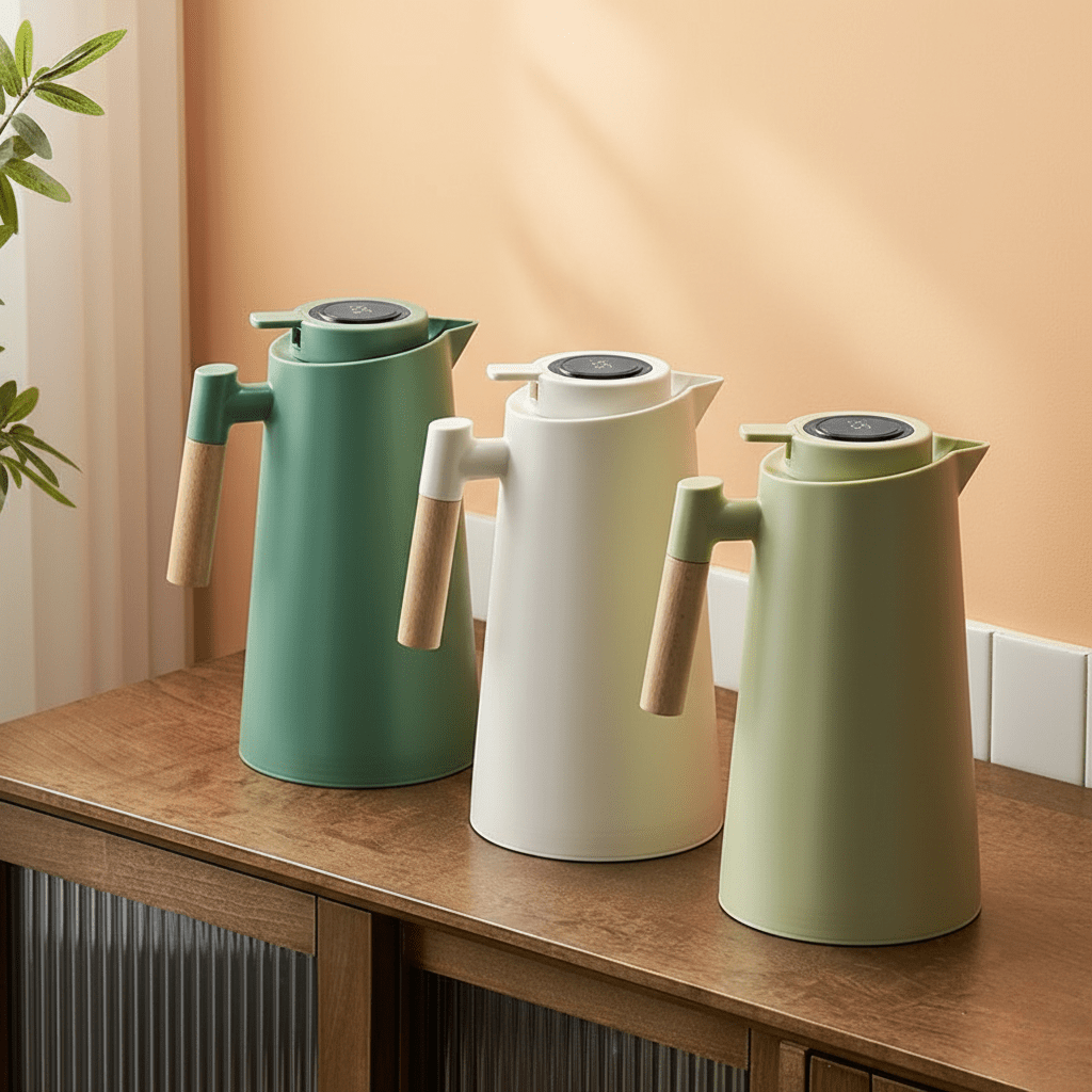 Thermos Flask 1 Litre, Hot Drinks Flask with Temperature Display, Double Walled Thermal Flask with Wooden Handle_05