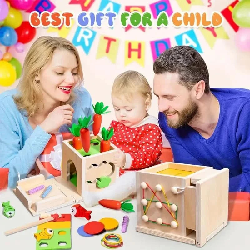 Wooden Activity Cube for Babies from 8 Months, Sensory Toys and Wooden Toys for 1 Year Old