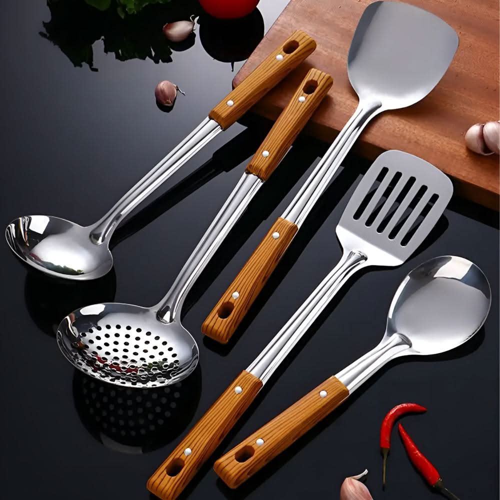 Kitchen Utensils Stainless Steel, Kitchen Utensil Set with Spatula, Turner, Soup Spoon and Rice Spoon, Cooking Utensils