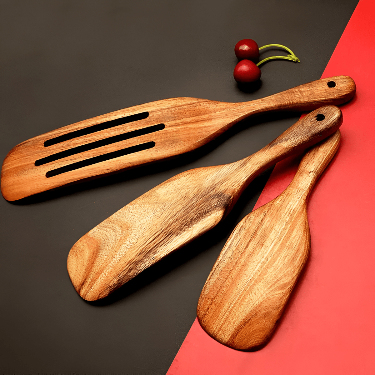 Teak Wooden Kitchen Utensil Set, 4 or 5 Piece Wooden Cooking Utensils, Wooden Spoons and Spatula for Non Stick Pans_02