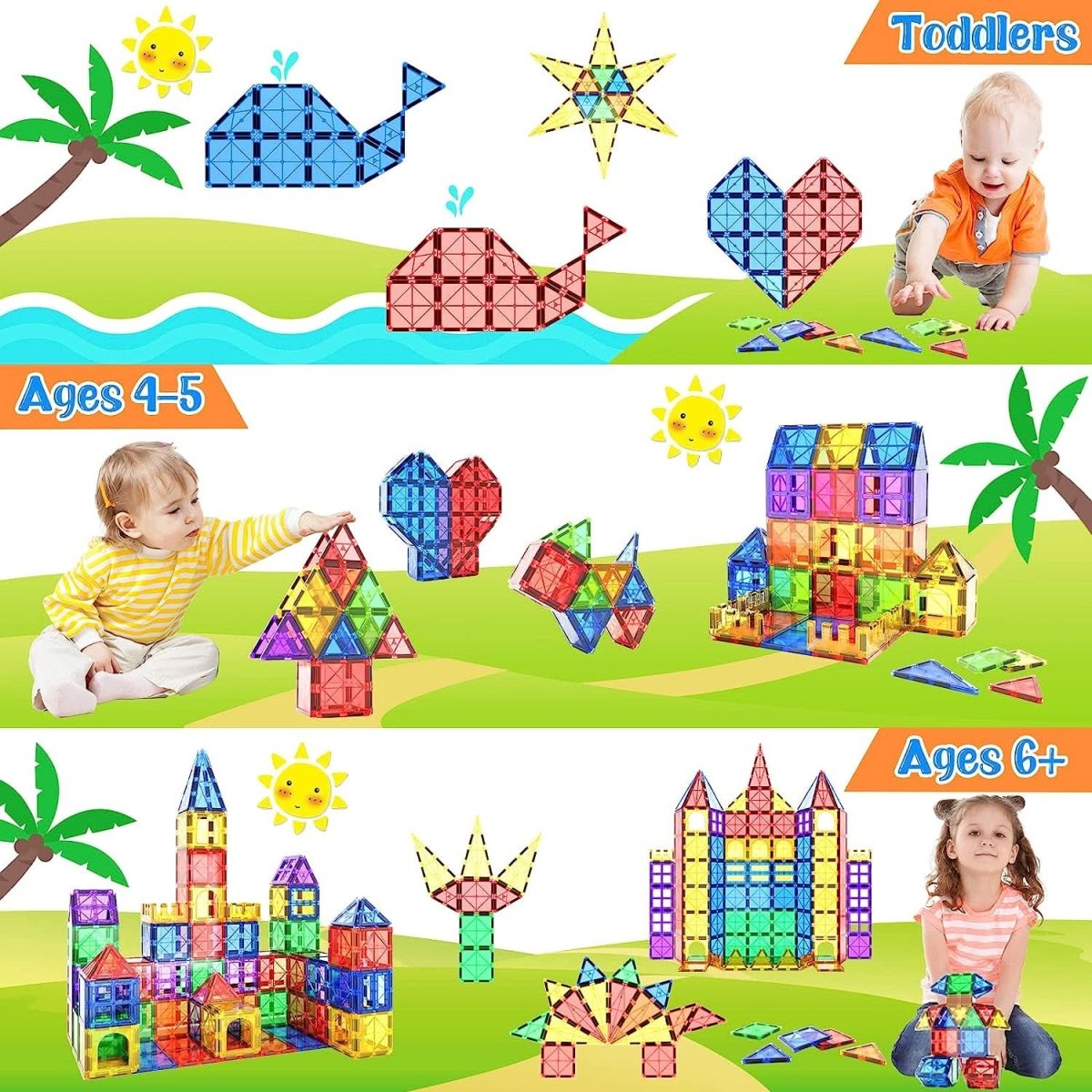 Magnetic Tiles 40 Piece Set, Magnetic Building Tiles, Montessori Toys for 3 Year Olds, Magnetic Toys for Shapes_05