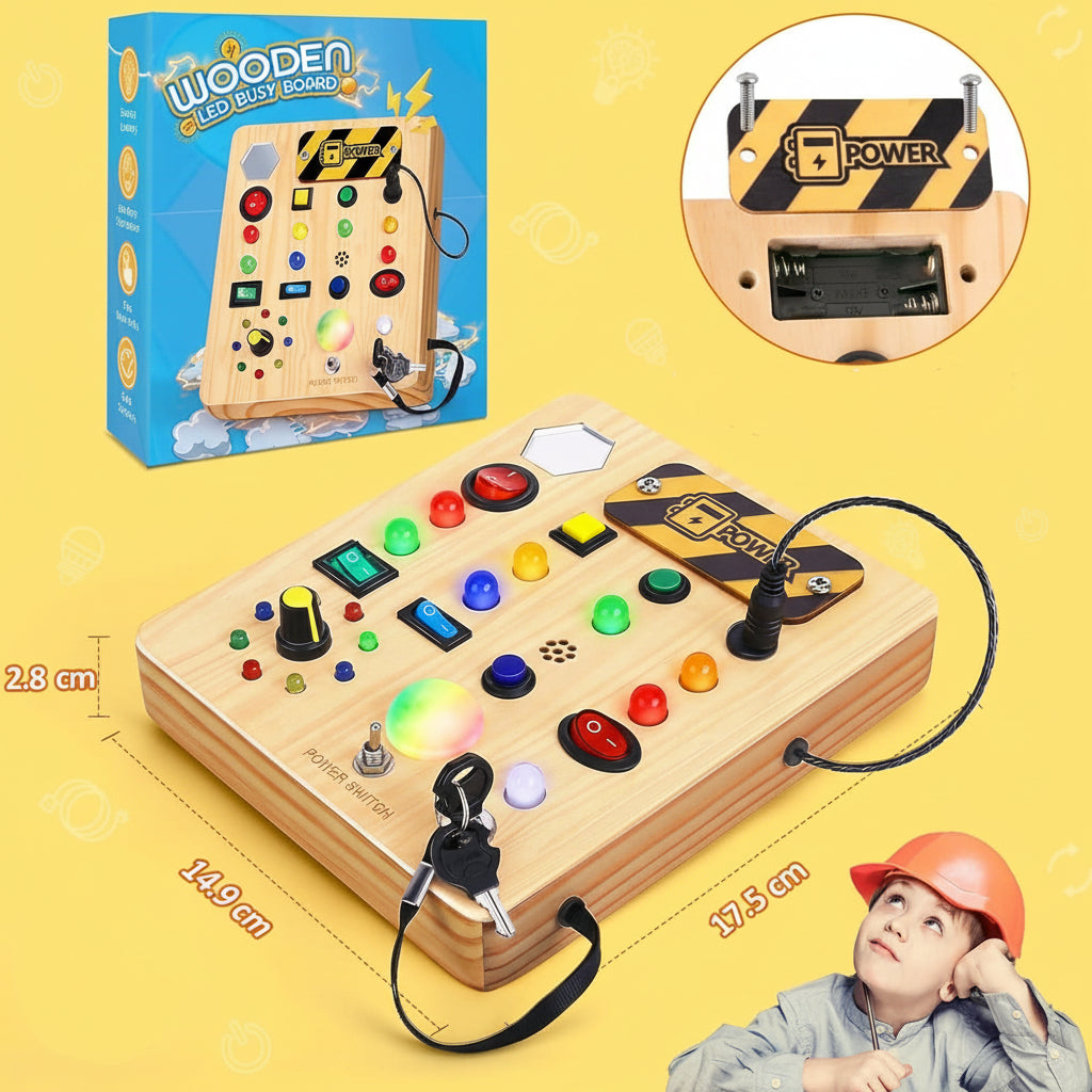 Montessori Busy Board with Lights and Music, Sensory Toys for 1 Year Old, Wooden Toys, Toddler Toys_01