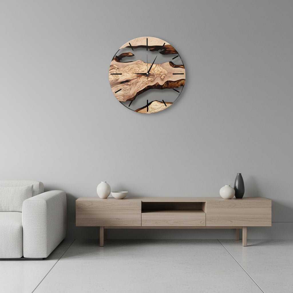 Wooden Wall Clock 30 cm, Silent Wall Clocks for Living Room and Bedroom, Scandinavian Wall Clock for Office