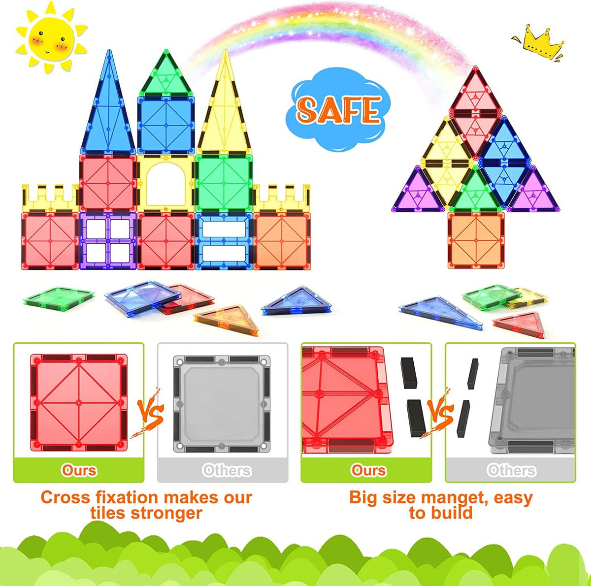 Magnetic Tiles 40 Piece Set, Magnetic Building Tiles, Montessori Toys for 3 Year Olds, Magnetic Toys for Shapes_04