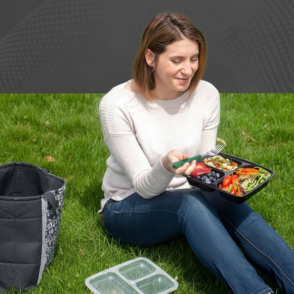 Bento Lunch Boxes, 3 Compartment Meal Prep Containers, 10 Pack Bento Box 900 ml, Food Storage Containers, Tupperware_01