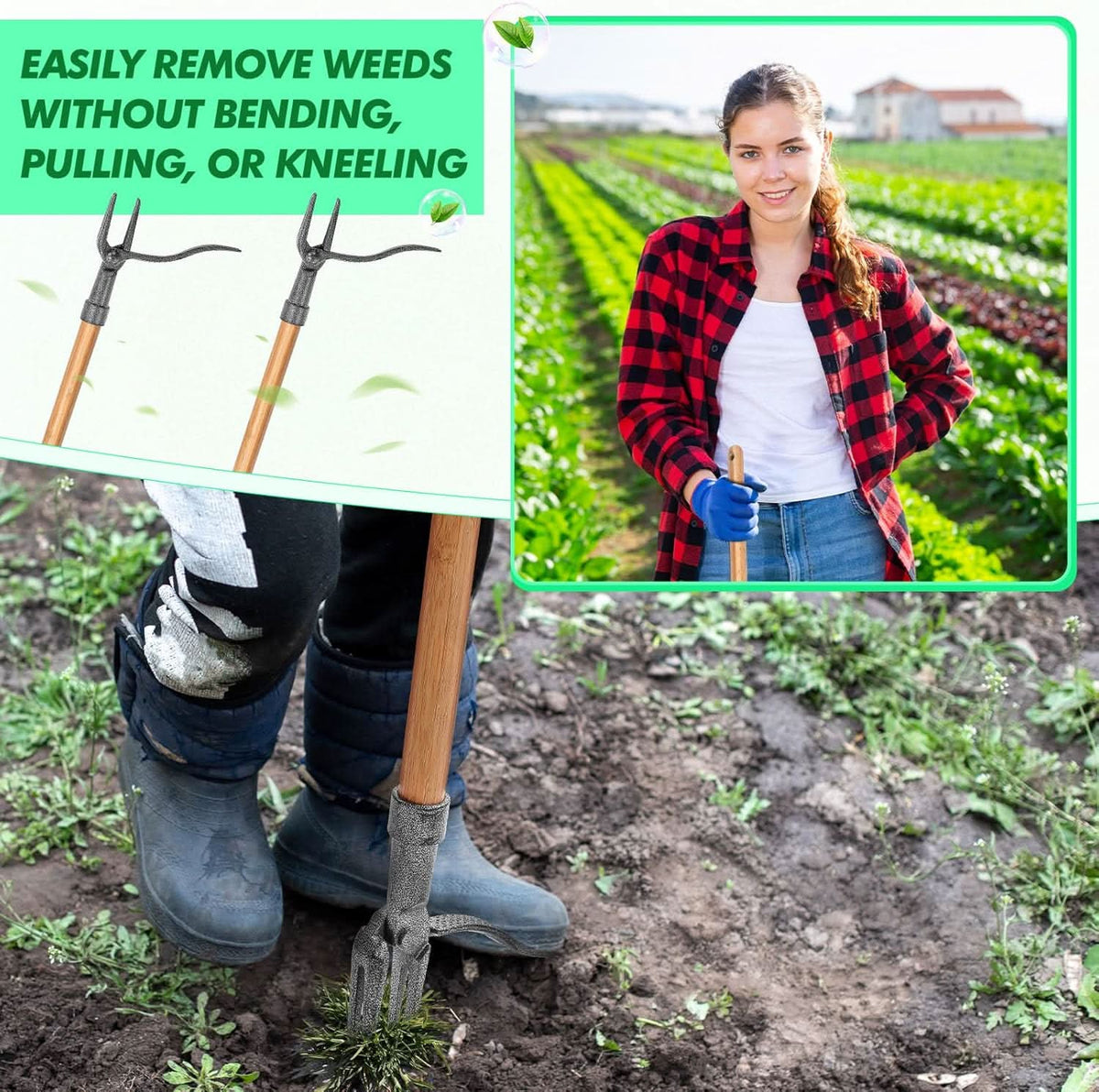 Weed Remover Tool, Weed Pulling Tool with 4 Steel Claws, Weed Puller for Lawn and Flower Beds, Hand Weeding Tool_03
