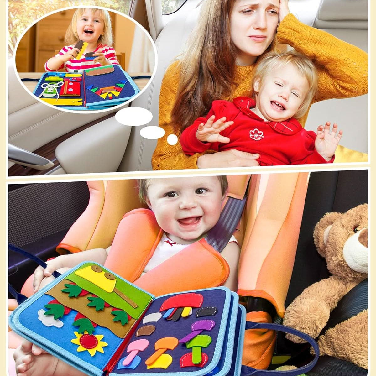 Montessori Busy Board for Babies, Felt Sensory Board with Zips and Buttons – image 4