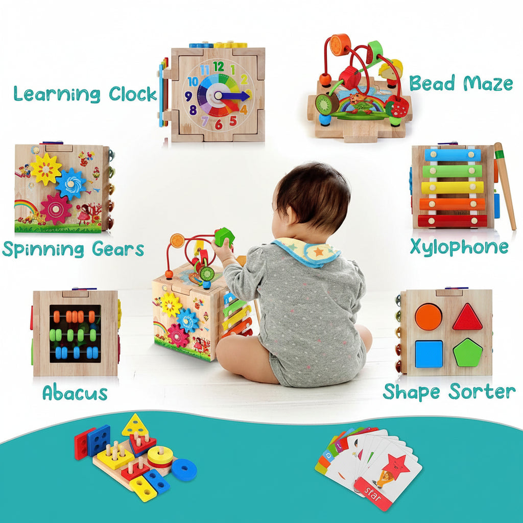 Activity Cube for Toddlers from 18 Months, Soft Play Cube with Bead Maze, Toys for 2 Year Olds, Shape Sorting Toy