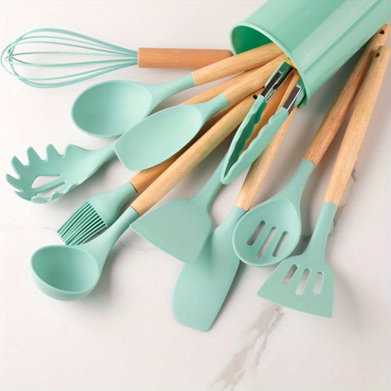 Silicone Kitchen Utensil Set, 12 Piece Kitchen Utensils with Wooden Handles, Cooking Utensils for Non Stick Pans_08