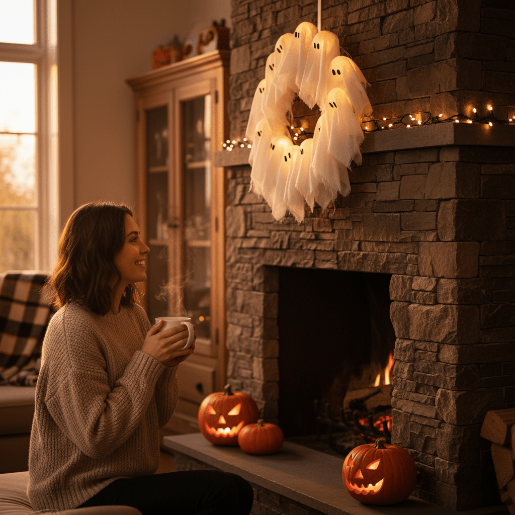 Halloween Door Wreath, LED Halloween Wreath, Light Up Wreath for Doors and Rooms, Spooky Halloween Decorations_00