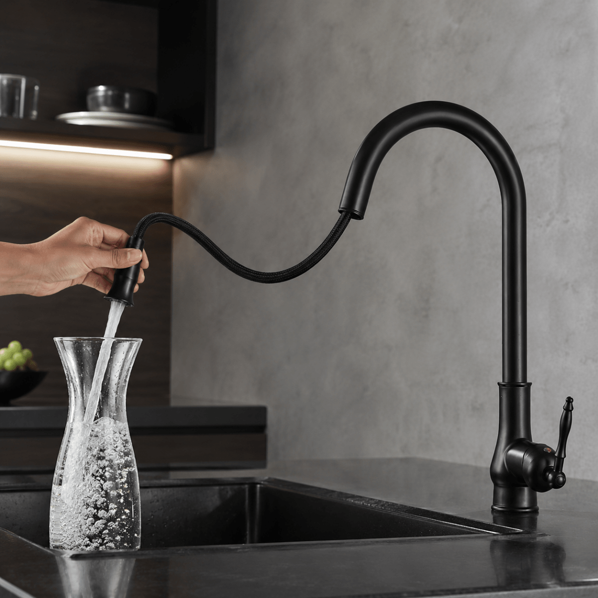 Pull Out Kitchen Tap, Antique Bronze Kitchen Sink Tap with Flexible Spray Head, Solid Brass Kitchen Tap_02