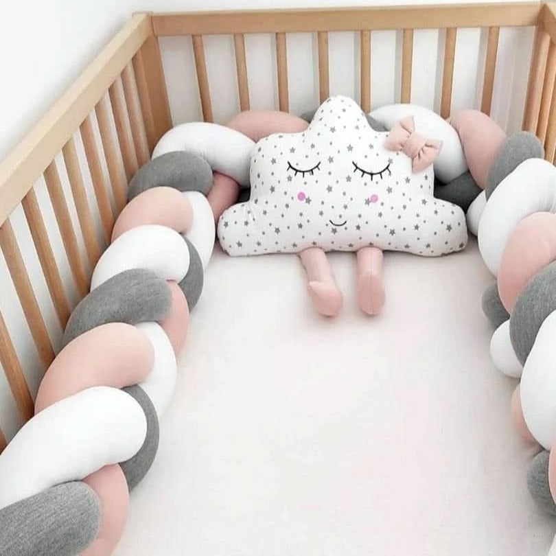 Braided Cot Bumper, Cotton Woven Crib Bumper in 1 to 4 m Lengths, Nursery Decor in Solid Colours_05
