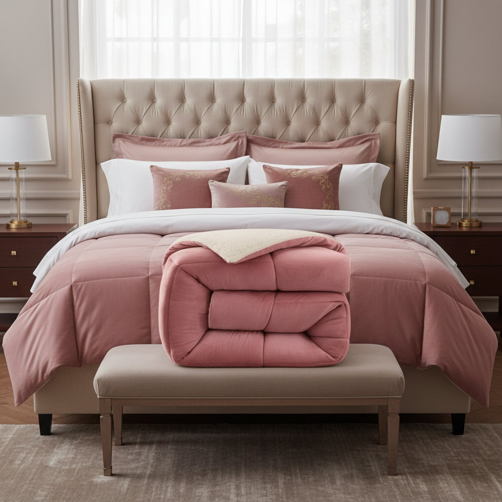 Quilted Blanket for Bed, Double Sided Bedroom Blanket with Bamboo Fibre, Warm Thermal Blanket for Winter_03
