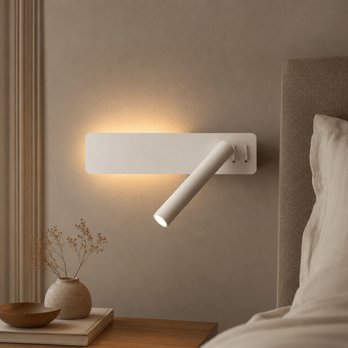 Bedside Lamp Wall Mounted, Living Room Wall Light with Swivel Head, LED Reading Light for Bed, Dimmable Bedroom Lighting