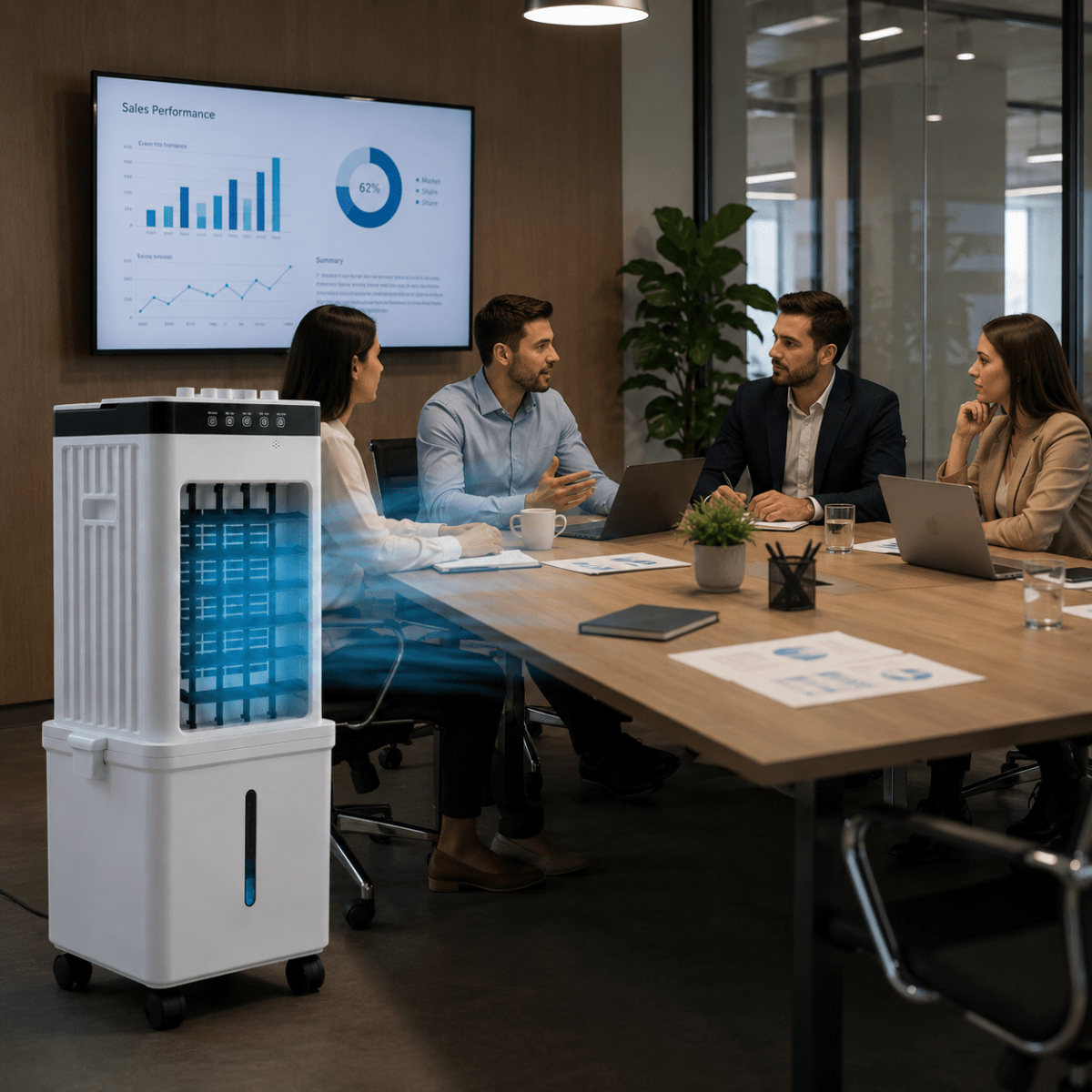 Portable Air Cooler 3 in 1, Air Cooler Fan with Humidifying Function and Remote, Evaporative Air Cooler on Wheels_02