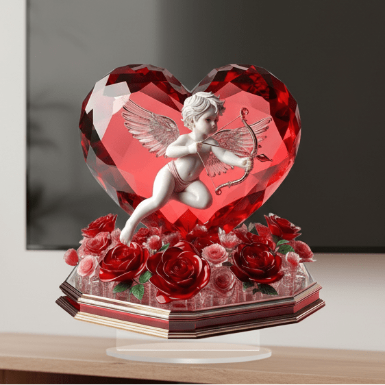 Cupid Heart Ornament, Valentines Decoration with Rose Heart, Christmas Decoration, Home Decor and Office Decor
