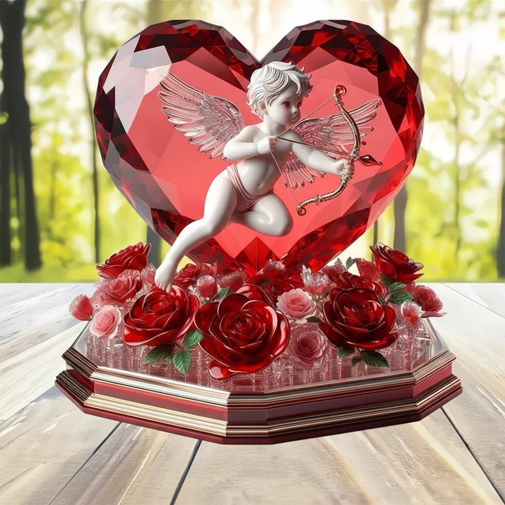Cupid Heart Ornament, Valentines Decoration with Rose Heart
