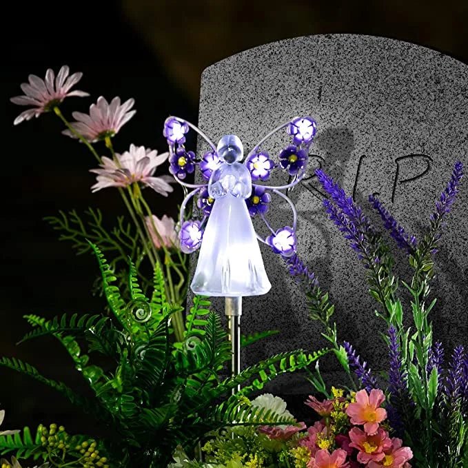Solar Garden Lights, Angel Garden Figurine, Solar Garden Ornaments for Memorials, Solar Lights Outdoor Decoration