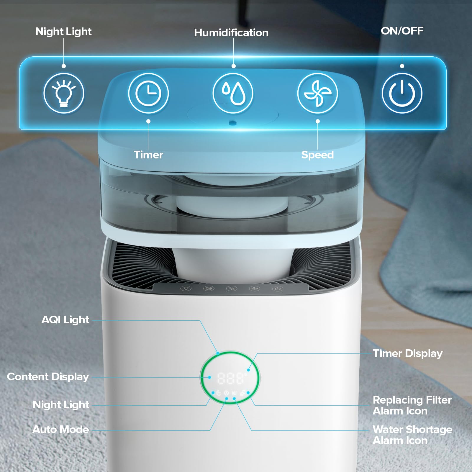 Air Purifier & Humidifier Combo for Large Rooms with Smart Sensors | Optimal Air Quality Control 5