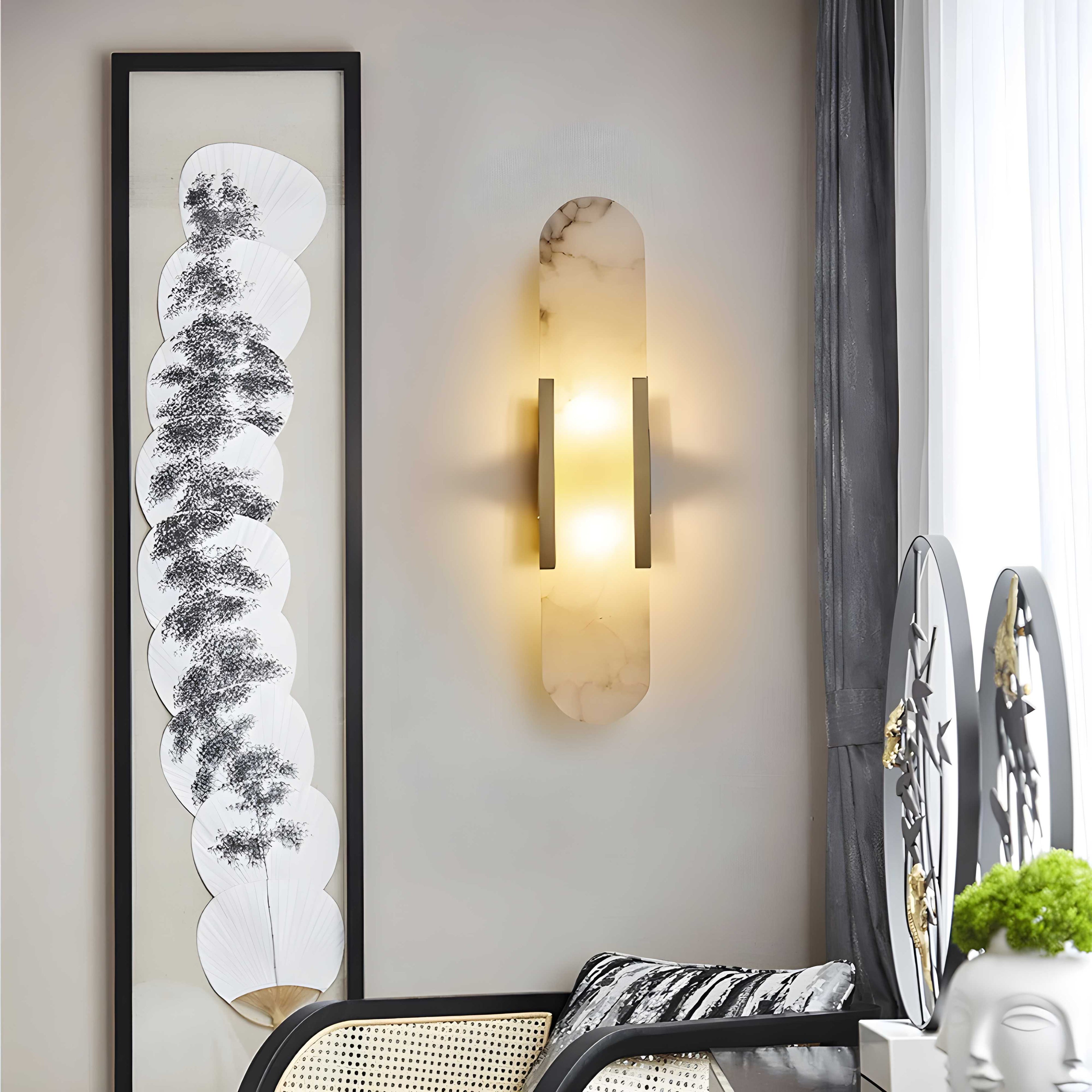 AlabasterGlow | Elegant Slim LED Wall Sconce with Wrought Iron Frame 2