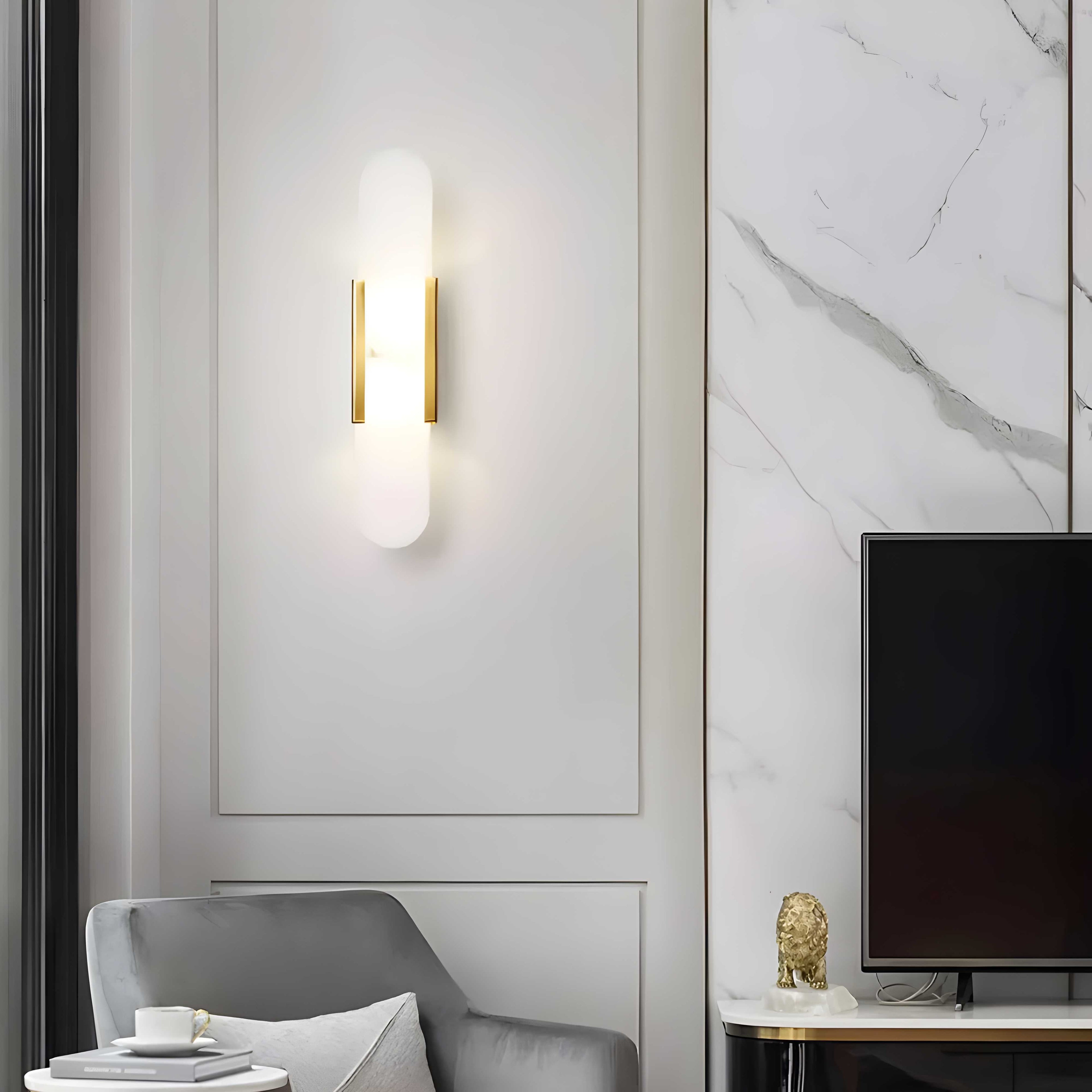AlabasterGlow | Elegant Slim LED Wall Sconce with Wrought Iron Frame 3