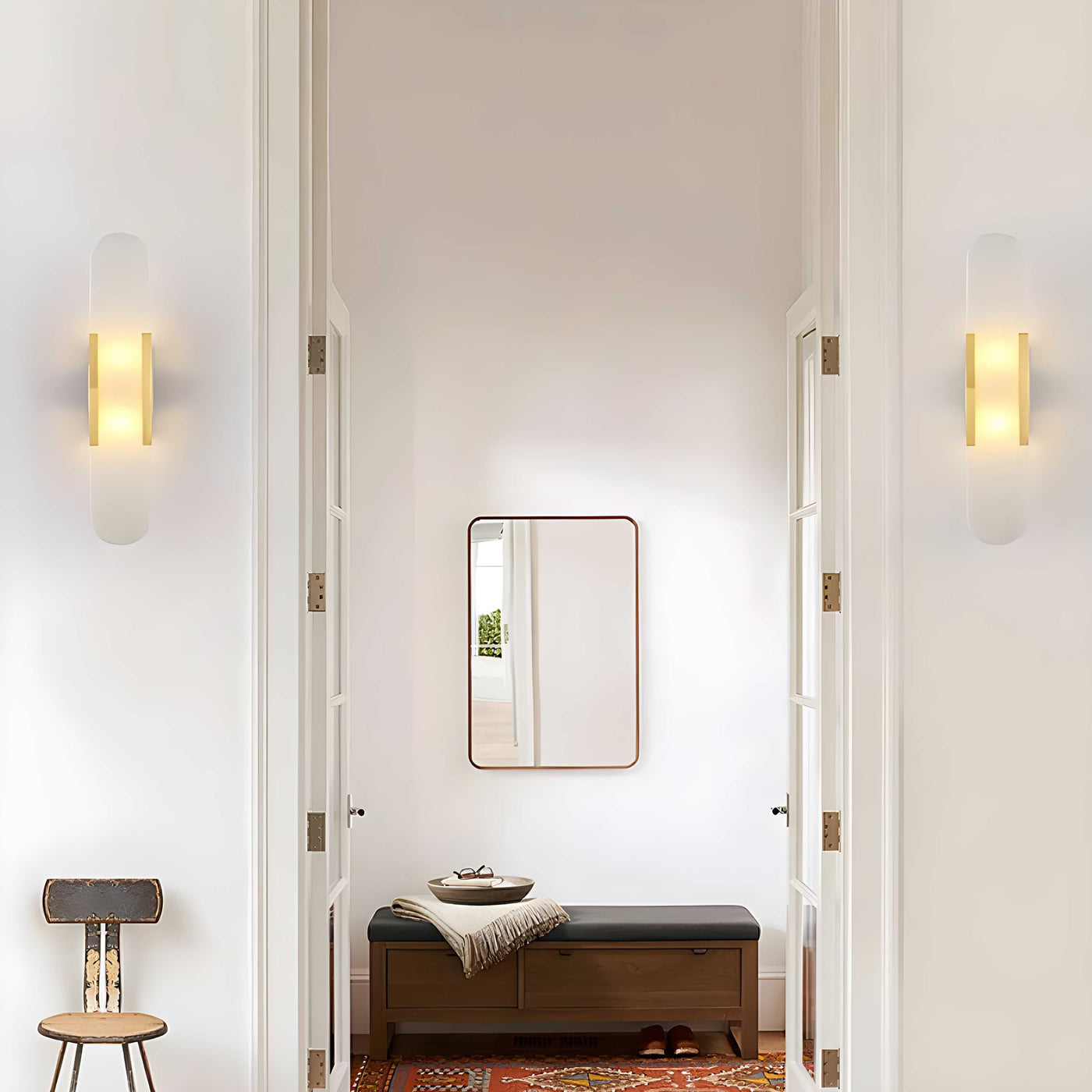 AlabasterGlow | Elegant Slim LED Wall Sconce with Wrought Iron Frame 4