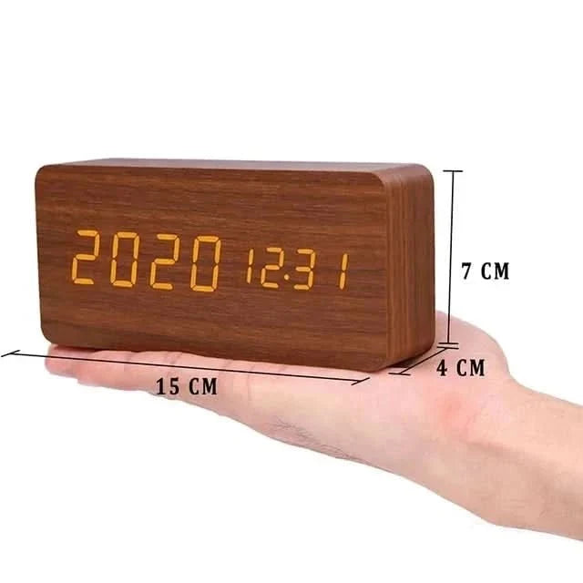 Digital Alarm Clock, LED Digital Clock with Temperature Display in Wood Look, Bedside Clock with 3 Alarms and USB Cable_04