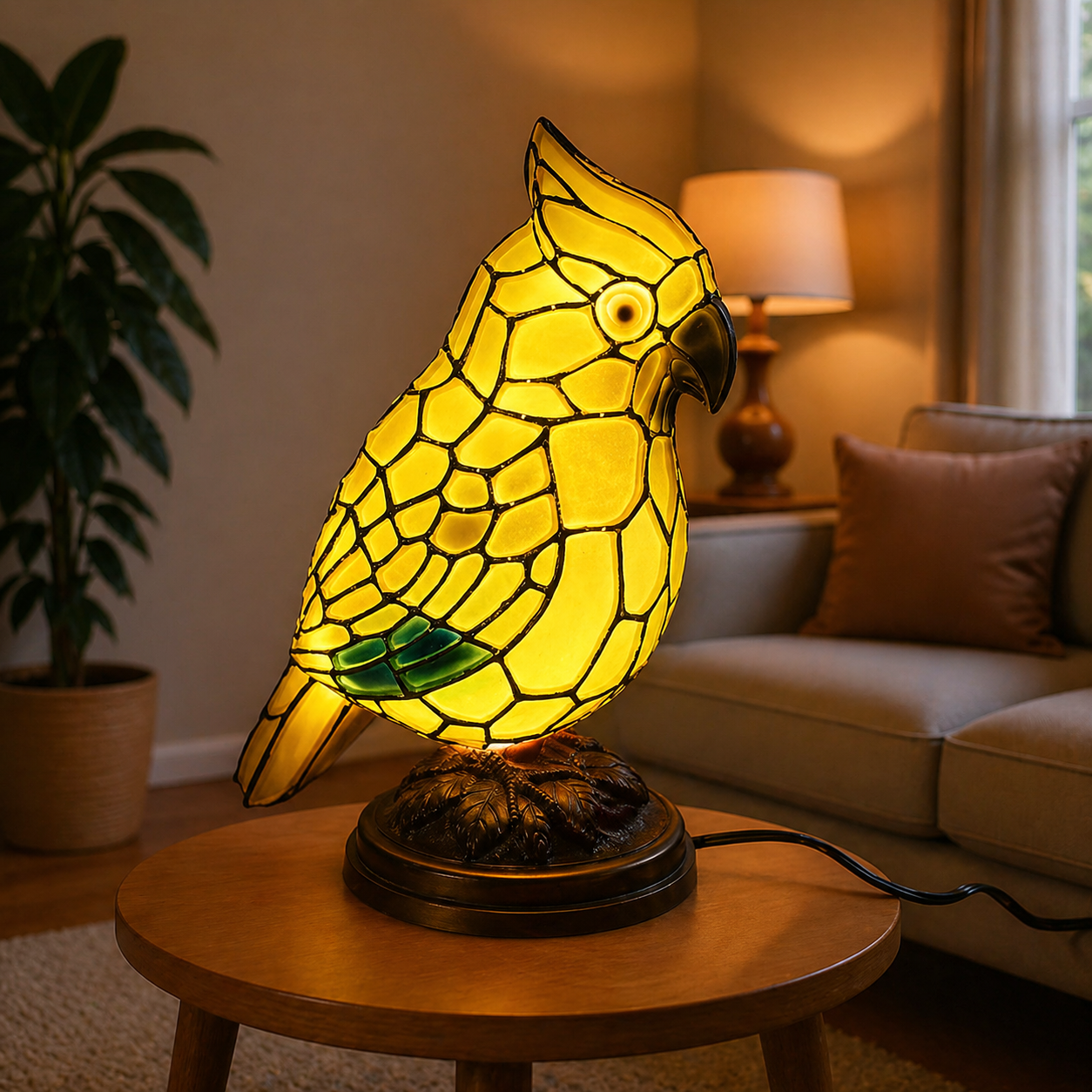 Art Glass Table Lamp | USB Powered Red Cardinal Design for Cozy Lighting 5