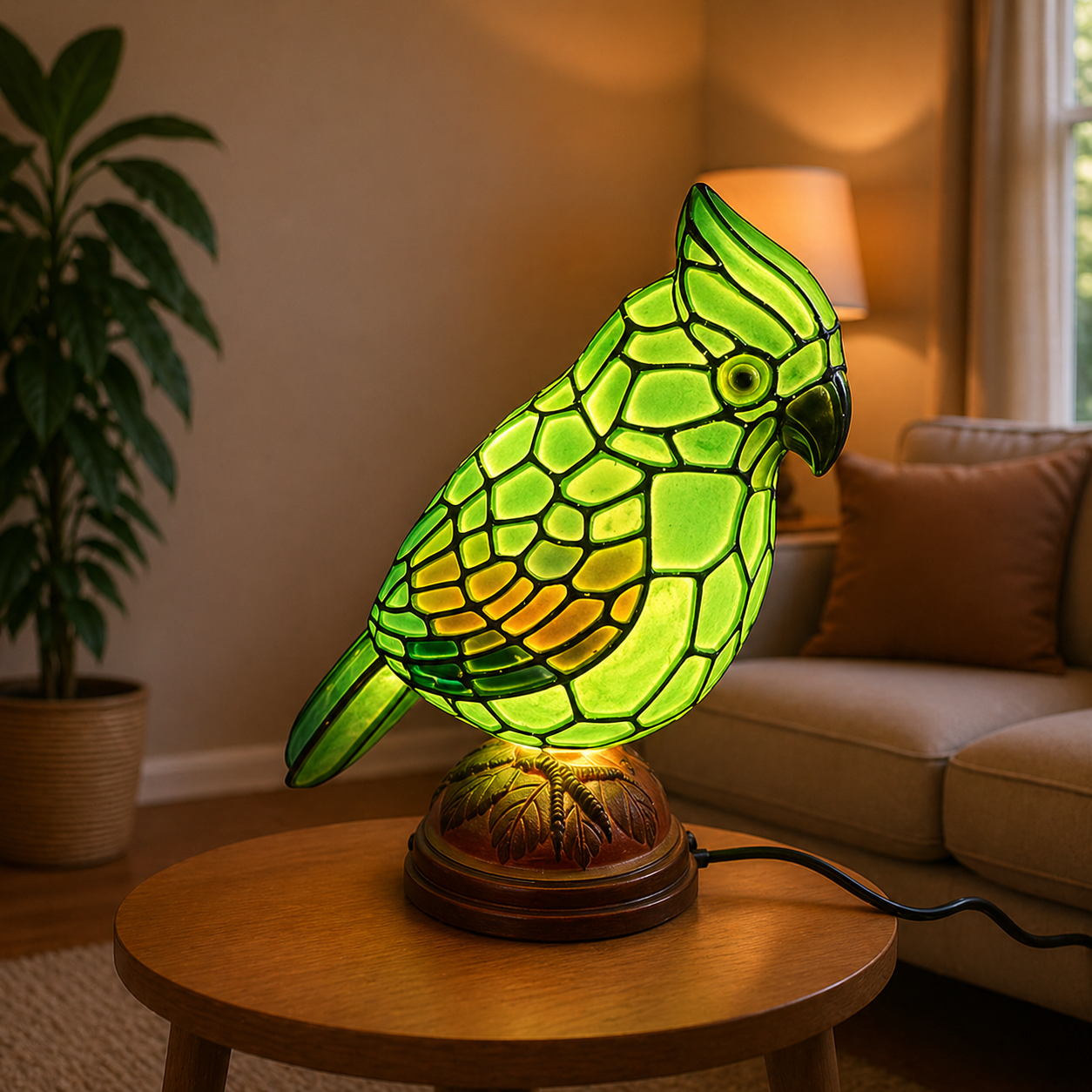 Art Glass Table Lamp | USB Powered Red Cardinal Design for Cozy Lighting 6
