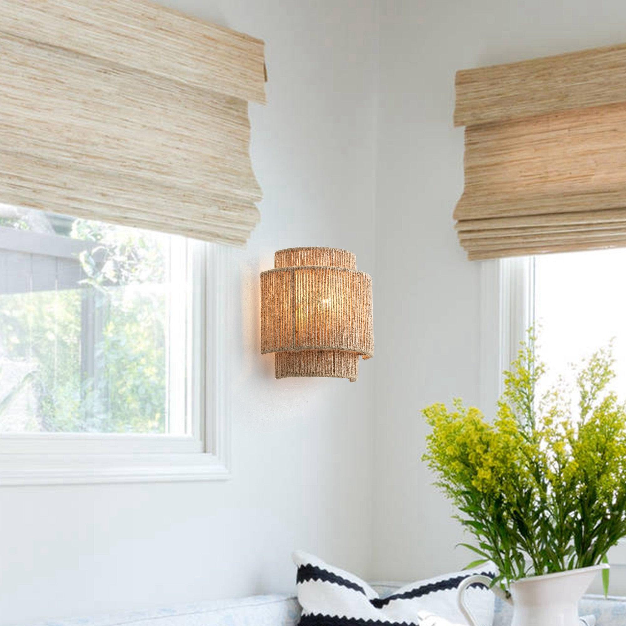 Artisan Collection | Hand-Woven Rope Wall Sconce Light with Soft LED | Rustic Bohemian Design for Cozy Ambiance 6