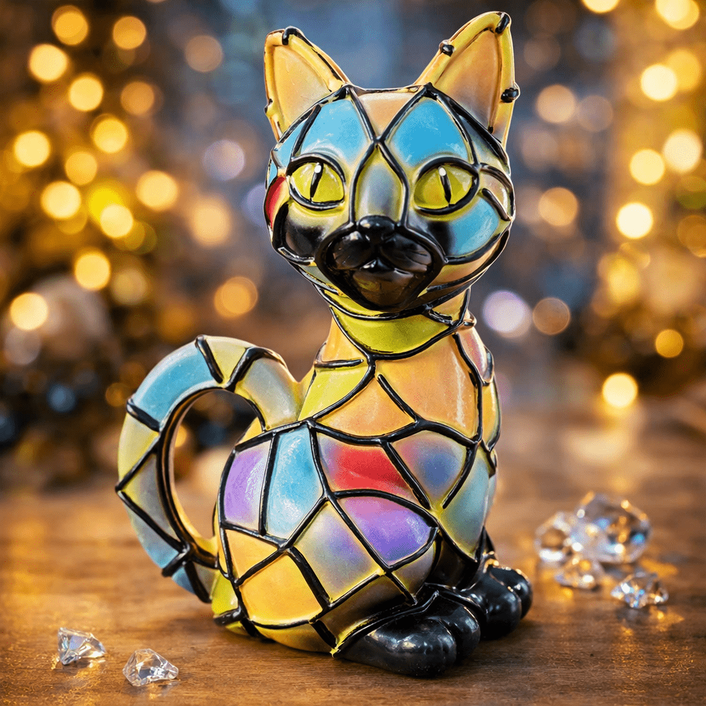 Tiffany Lamp Cat Design, Small Table Lamp with Warm Amber Glow, USB Cat Lamp for Mood Lighting, Gifts for Cat Lovers_02