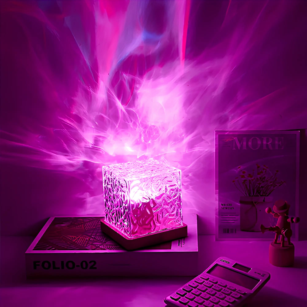 Aurora Cube | Table Lamp with Customizable Colors & Wooden Base | Stylish Bedroom Lamp for Ambient Lighting 3