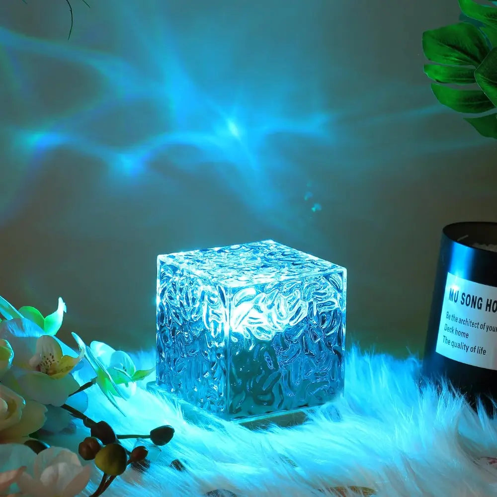 Aurora Cube | Table Lamp with Customizable Colors & Wooden Base | Stylish Bedroom Lamp for Ambient Lighting 5
